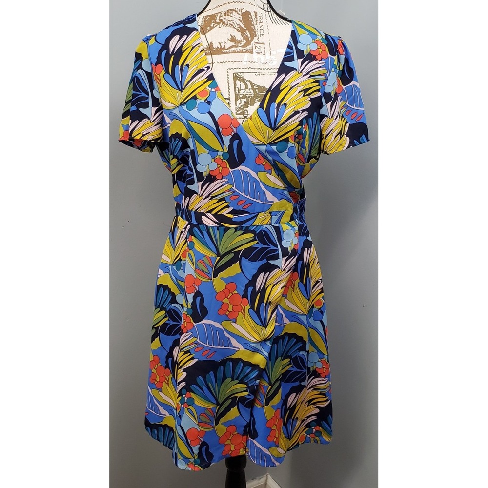 J.Crew Mercantile Faux Wrap Dress Womens 6 Multi Tropical Floral Short Sleeve